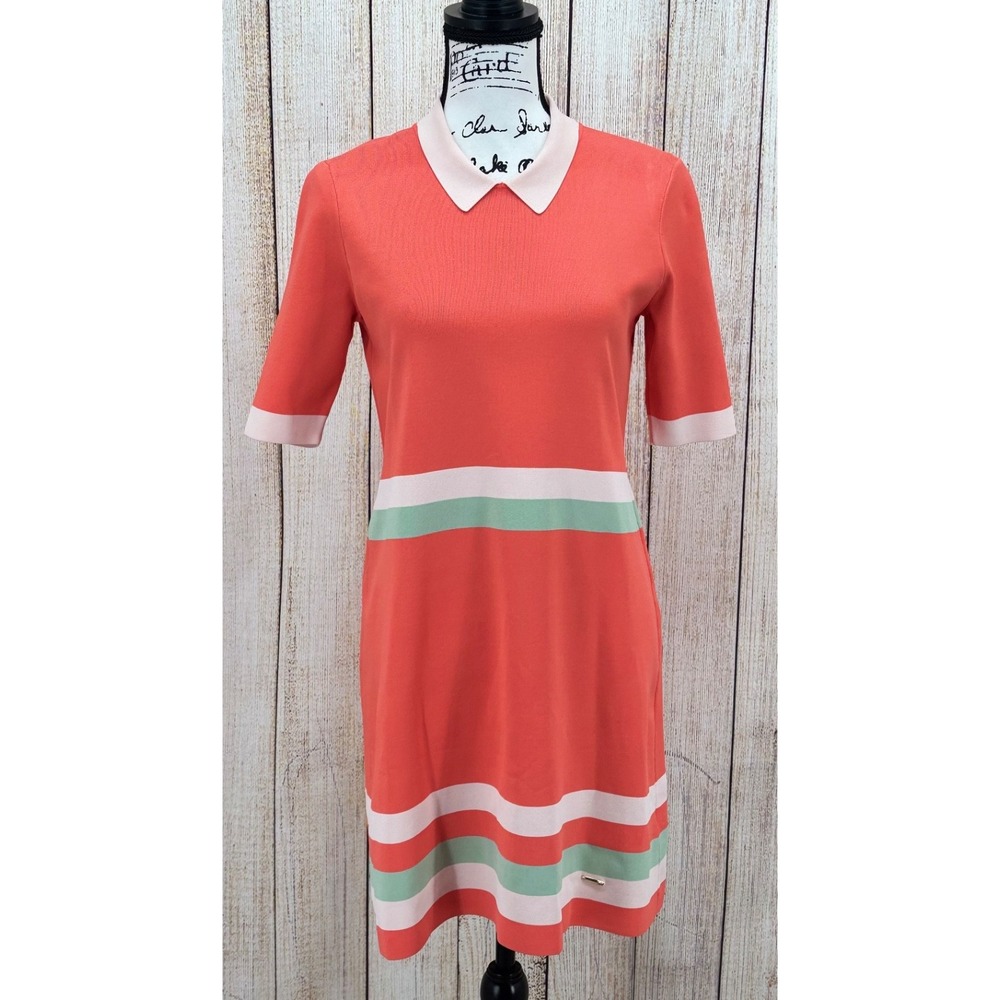 Ted Baker London Origami Polo Collar Dress Size 2 (US 6) Coral Striped Mod Retro